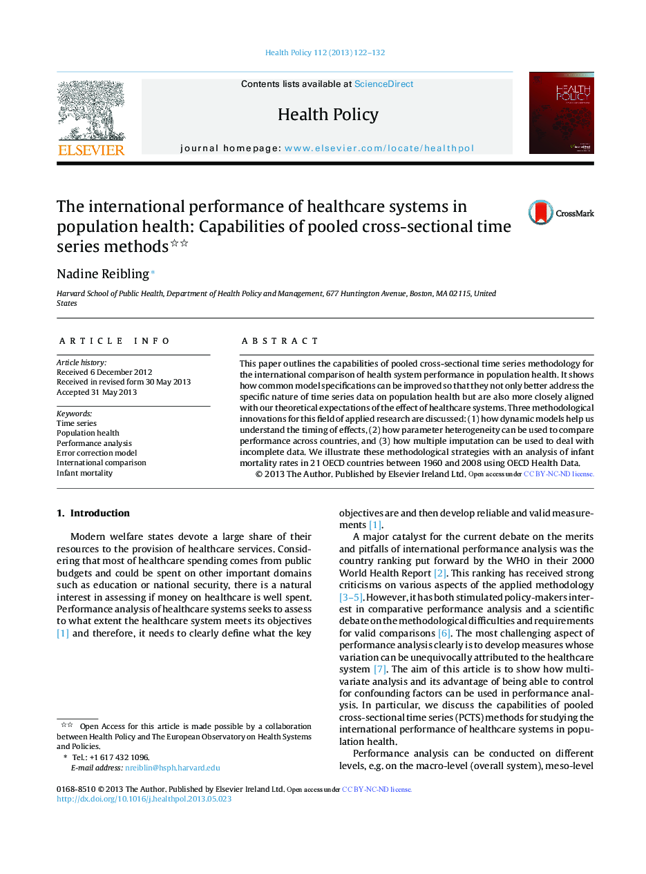 The international performance of healthcare systems in population health: Capabilities of pooled cross-sectional time series methods