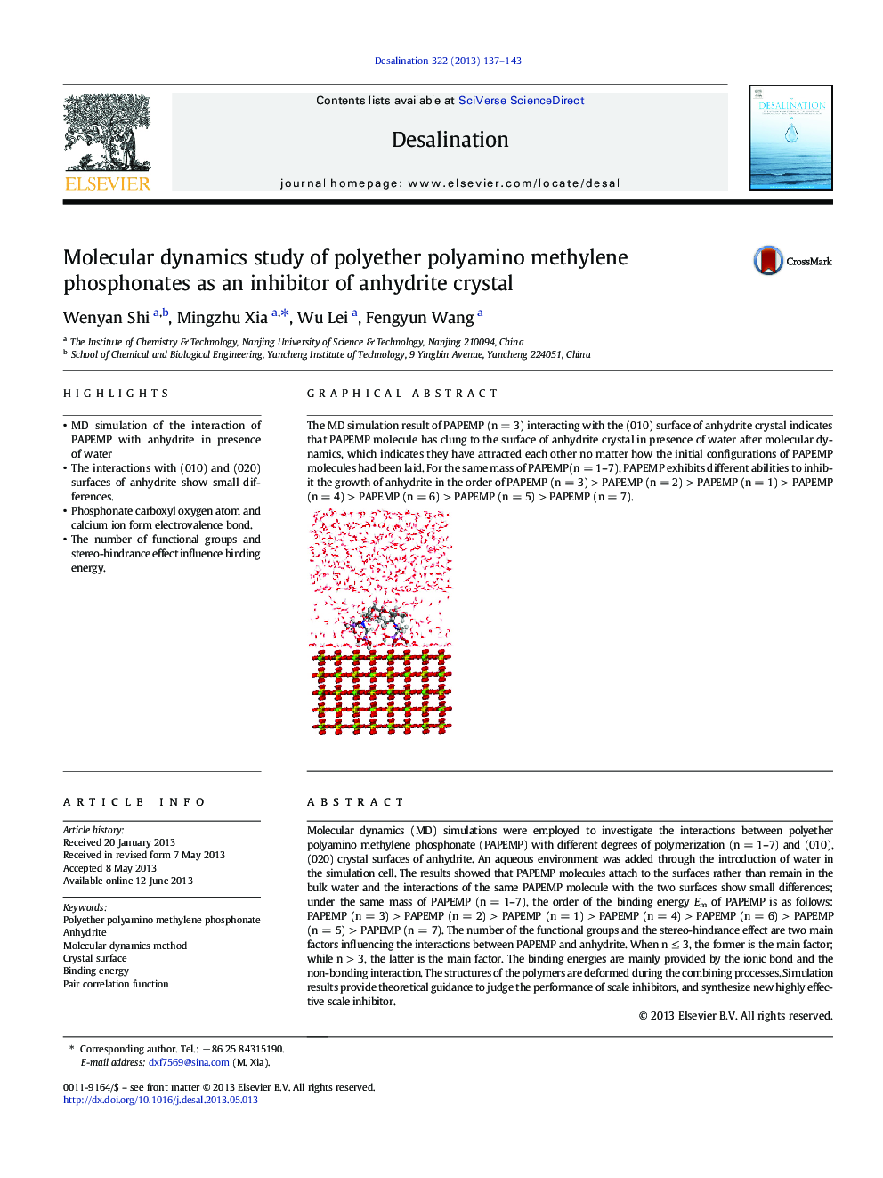 Molecular dynamics study of polyether polyamino methylene phosphonates as an inhibitor of anhydrite crystal