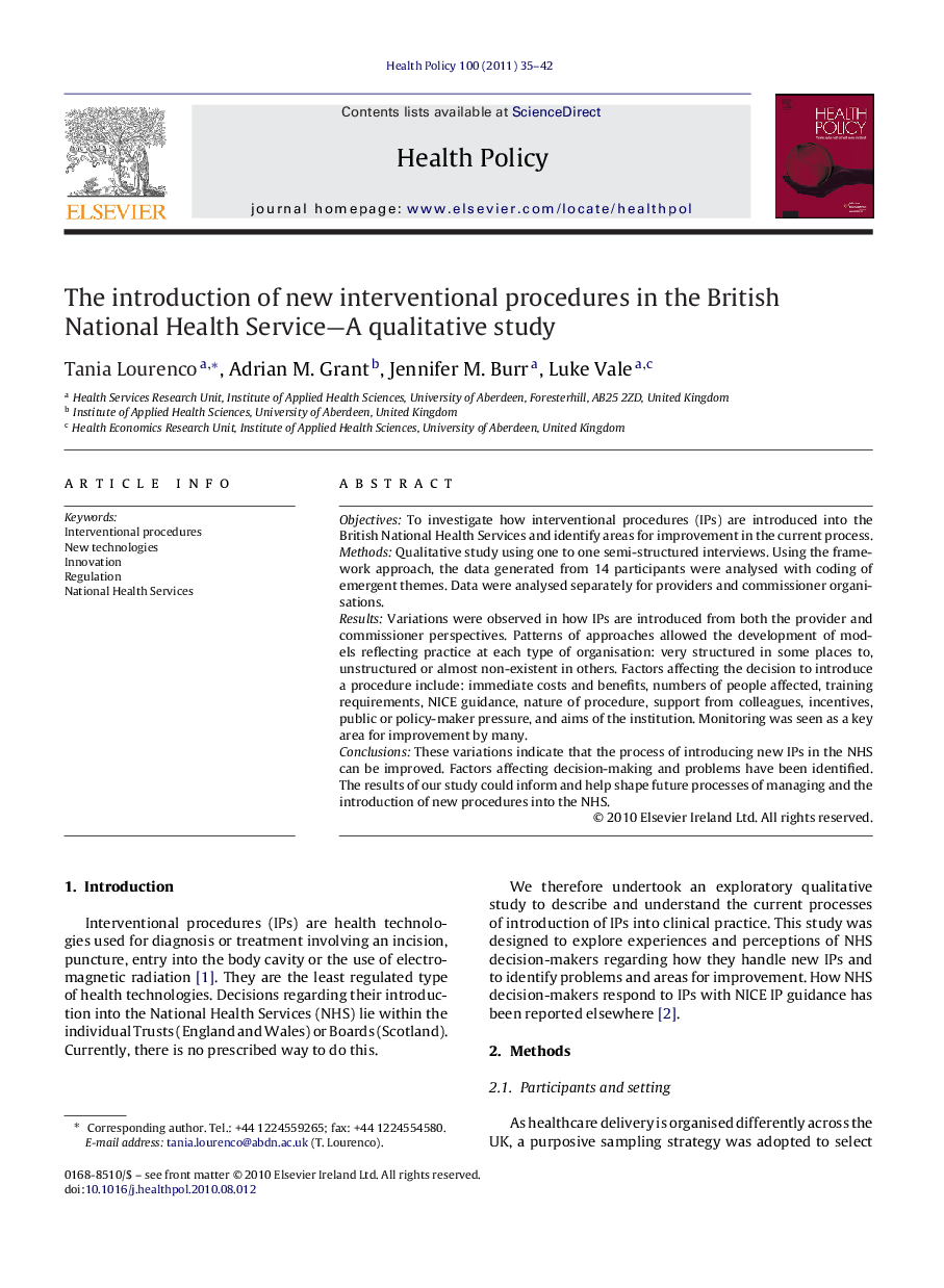 The introduction of new interventional procedures in the British National Health Service-A qualitative study