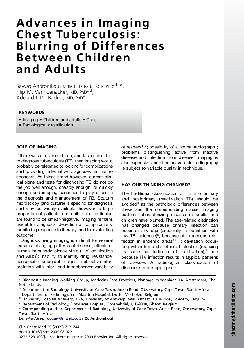 Advances in Imaging Chest Tuberculosis: Blurring of Differences Between Children and Adults