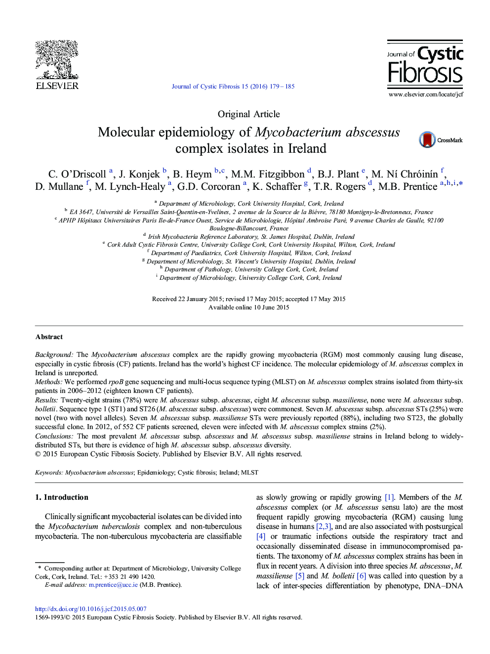 Molecular epidemiology of Mycobacterium abscessus complex isolates in Ireland