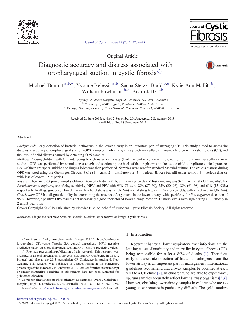 Diagnostic accuracy and distress associated with oropharyngeal suction in cystic fibrosis