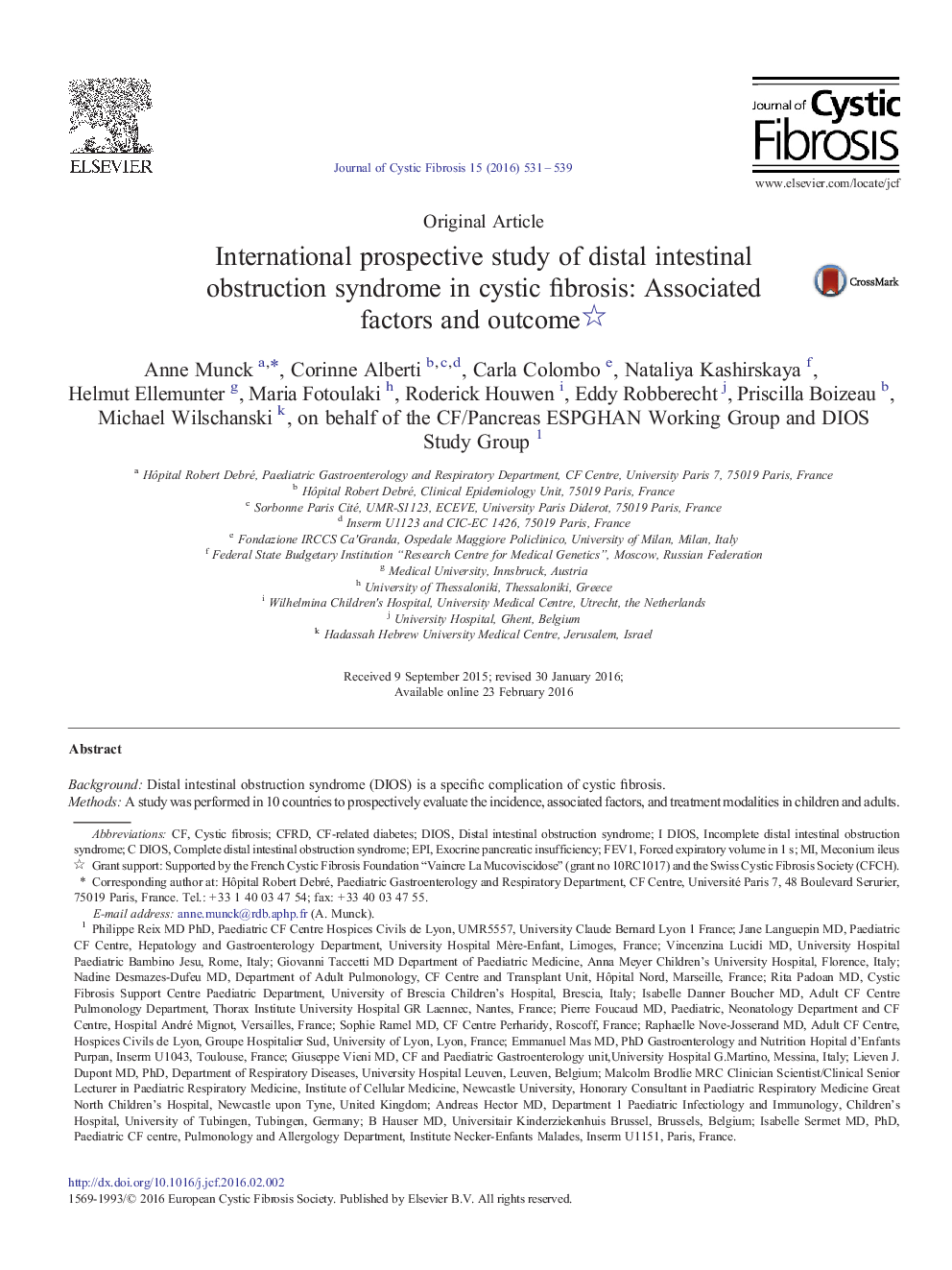 International prospective study of distal intestinal obstruction syndrome in cystic fibrosis: Associated factors and outcome