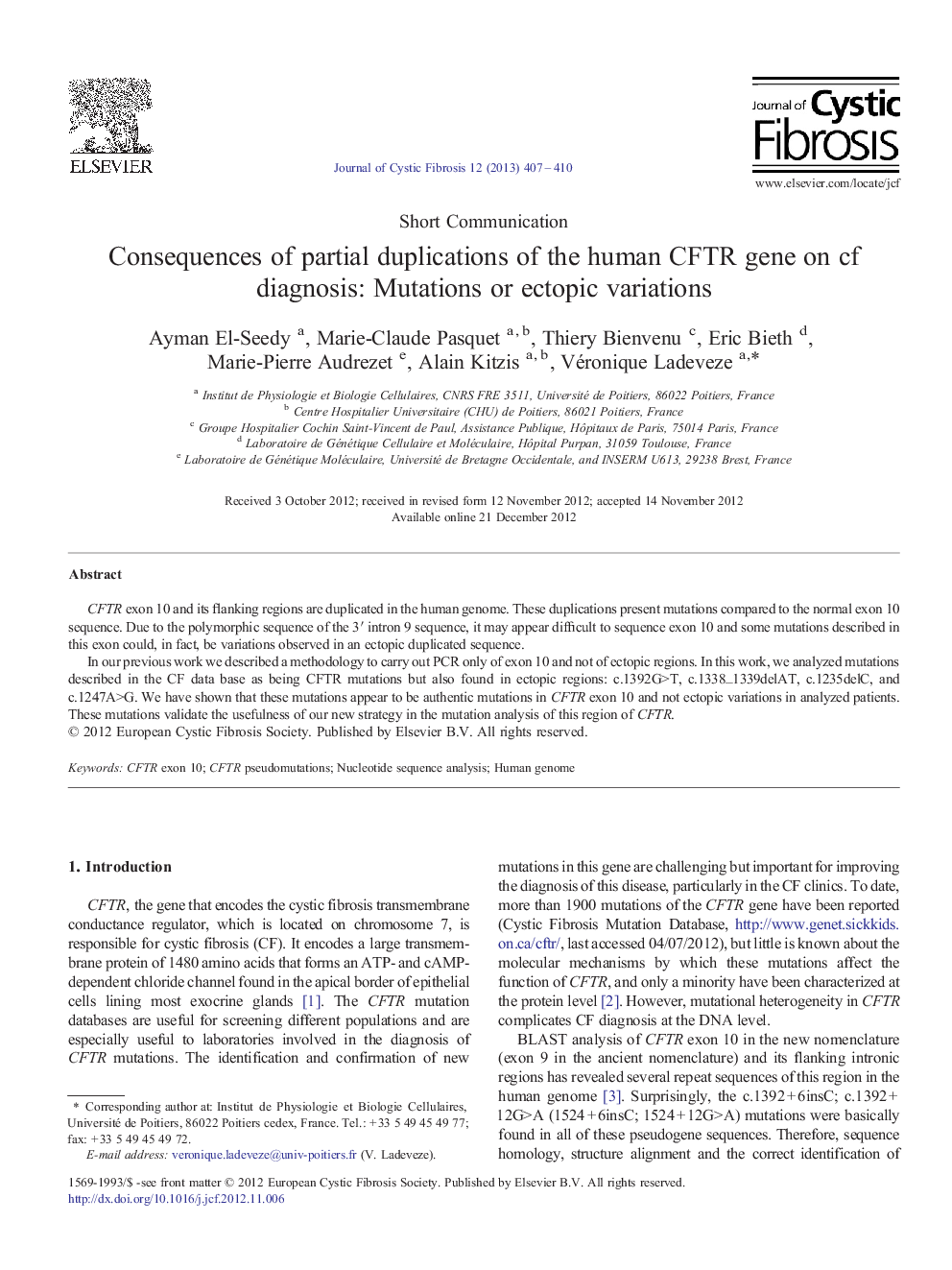 Consequences of partial duplications of the human CFTR gene on cf diagnosis: Mutations or ectopic variations