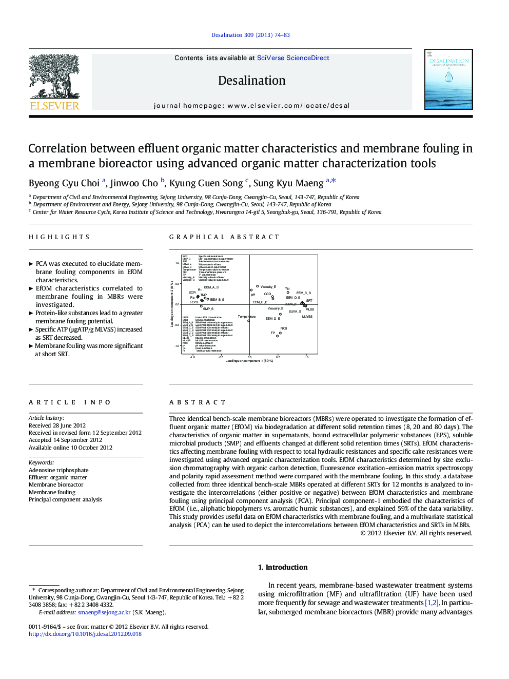 Correlation between effluent organic matter characteristics and membrane fouling in a membrane bioreactor using advanced organic matter characterization tools