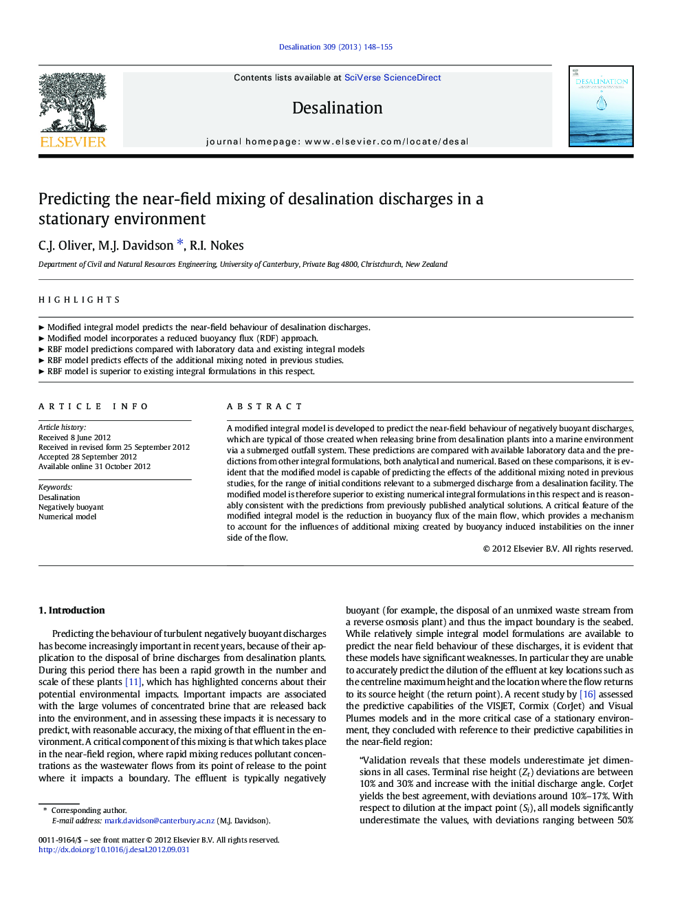 Predicting the near-field mixing of desalination discharges in a stationary environment
