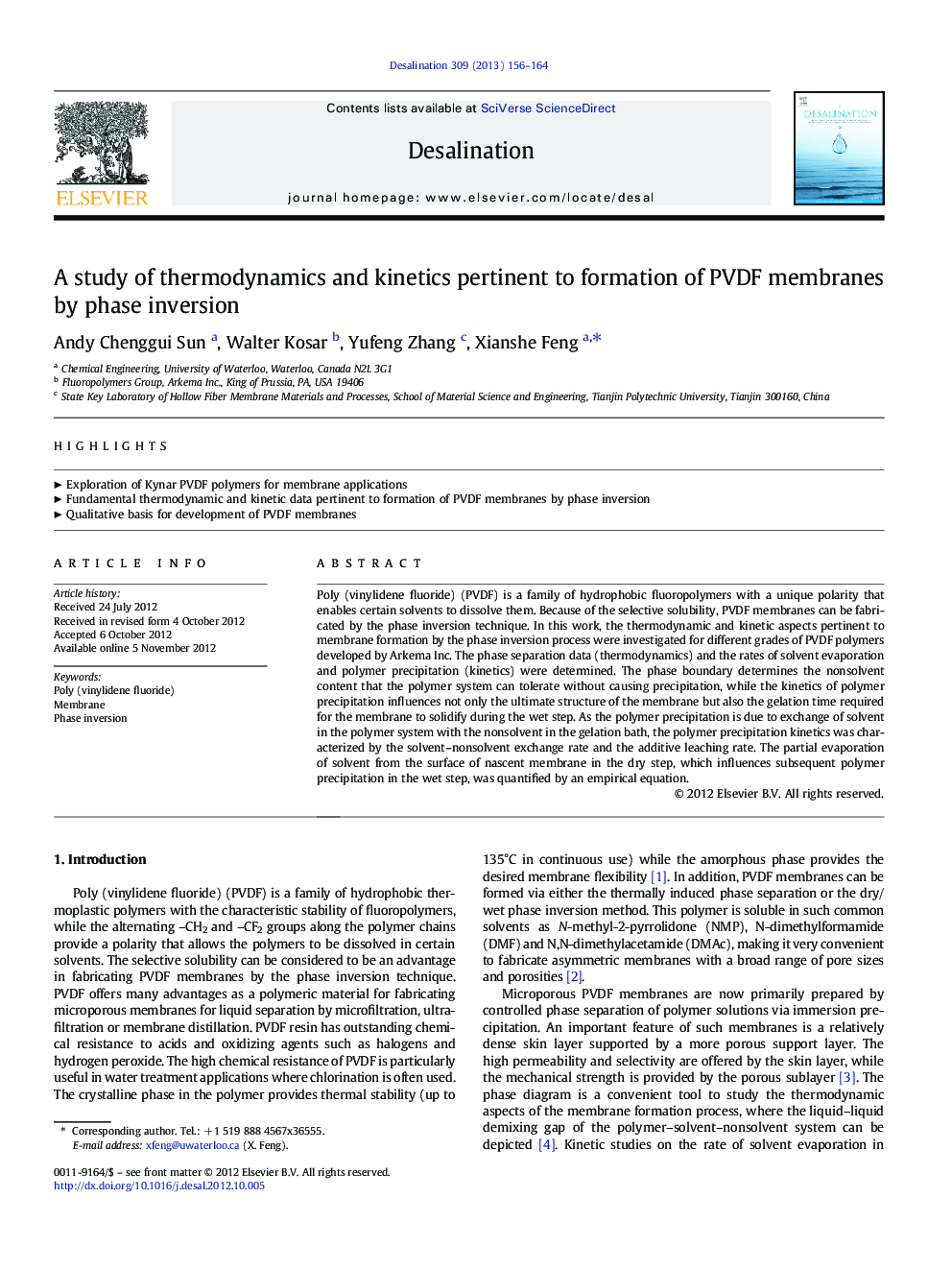 A study of thermodynamics and kinetics pertinent to formation of PVDF membranes by phase inversion