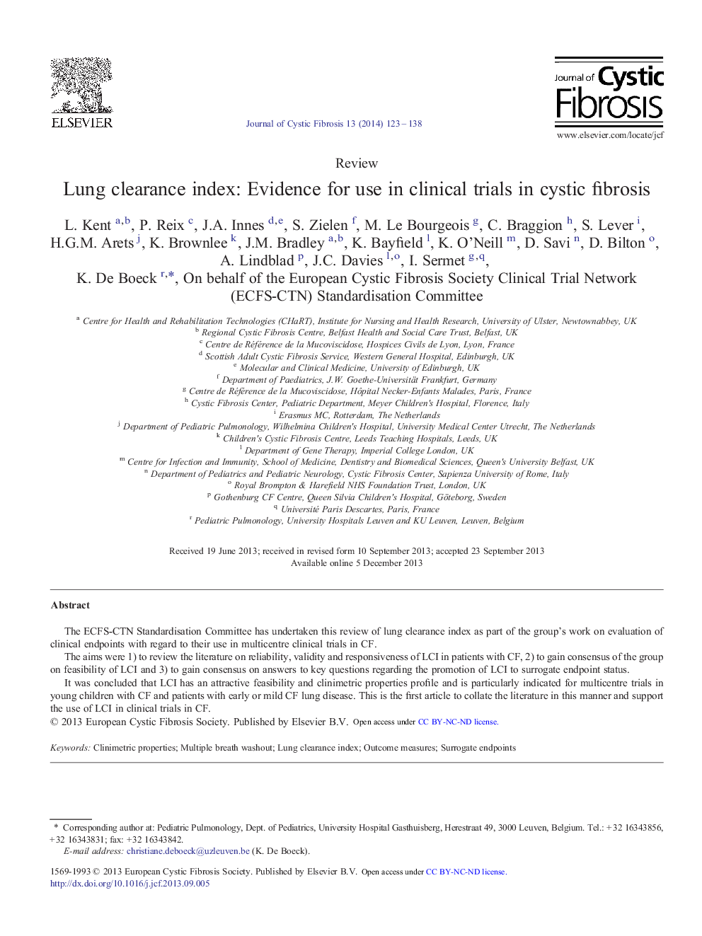 Lung clearance index: Evidence for use in clinical trials in cystic fibrosis