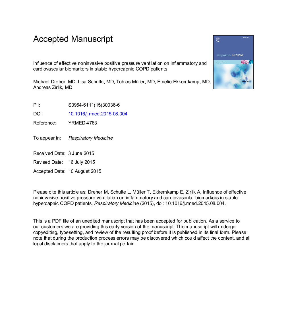 Influence of effective noninvasive positive pressure ventilation on inflammatory and cardiovascular biomarkers in stable hypercapnic COPD patients