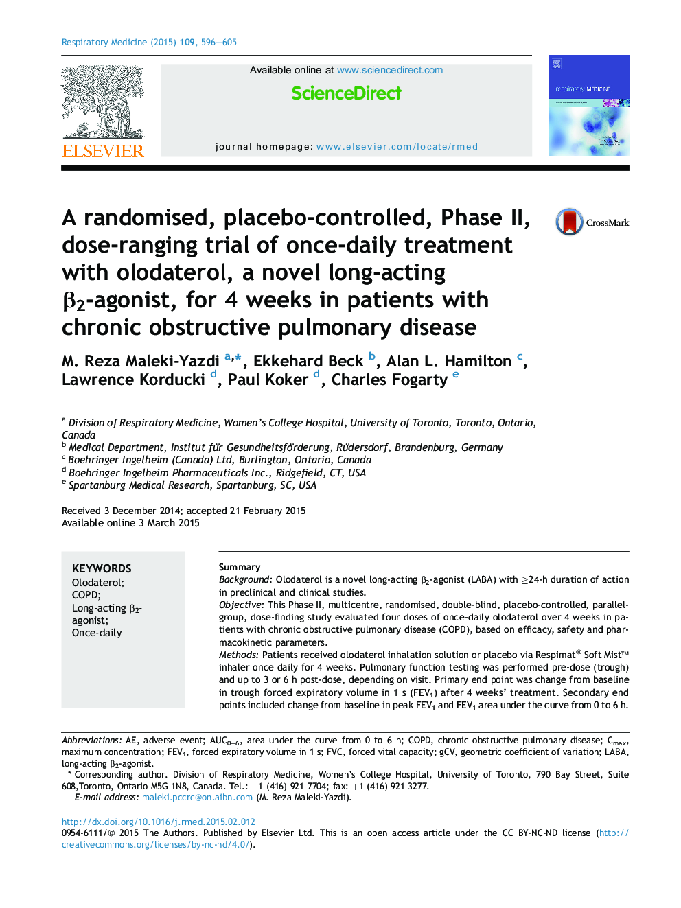 A randomised, placebo-controlled, Phase II, dose-ranging trial of once-daily treatment with olodaterol, a novel long-acting Î²2-agonist, for 4 weeks in patients with chronic obstructive pulmonary disease