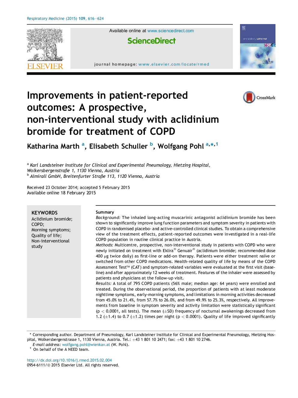 Improvements in patient-reported outcomes: A prospective, non-interventional study with aclidinium bromide for treatment of COPD