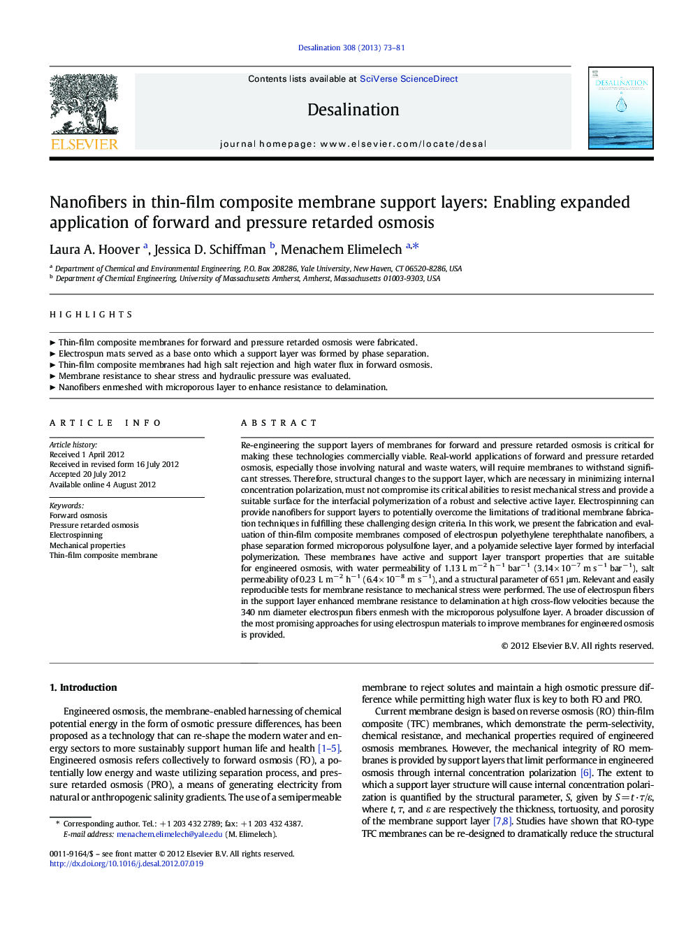 Nanofibers in thin-film composite membrane support layers: Enabling expanded application of forward and pressure retarded osmosis