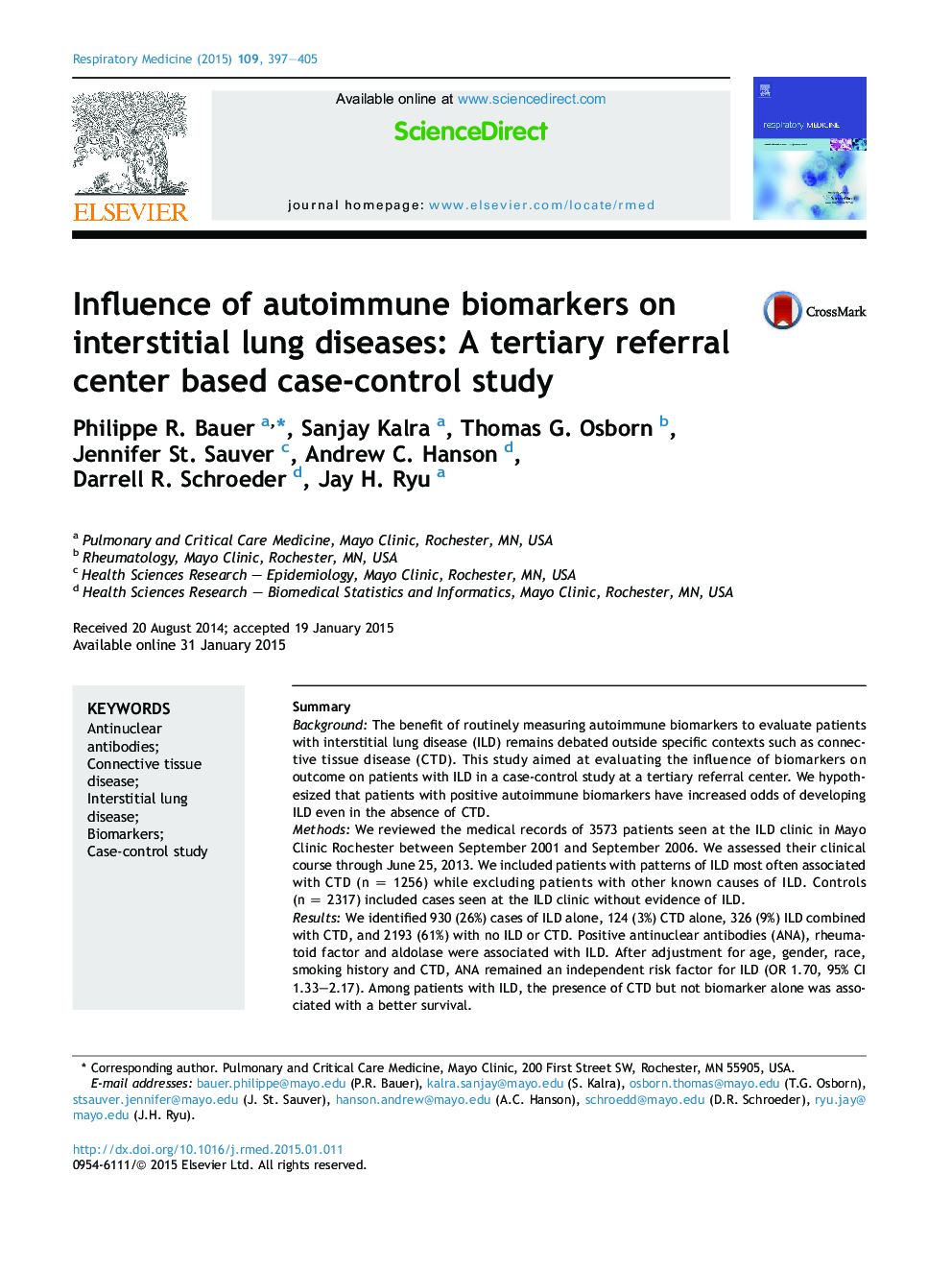 Influence of autoimmune biomarkers on interstitial lung diseases: A tertiary referral center based case-control study