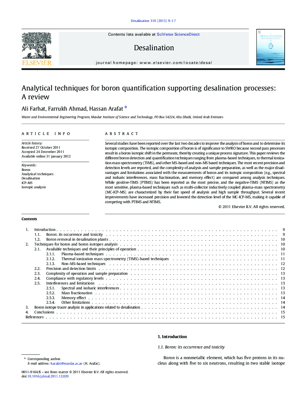 Analytical techniques for boron quantification supporting desalination processes: A review