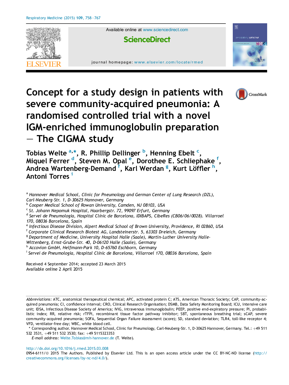 Concept for a study design in patients with severe community-acquired pneumonia: A randomised controlled trial with a novel IGM-enriched immunoglobulin preparation - The CIGMA study