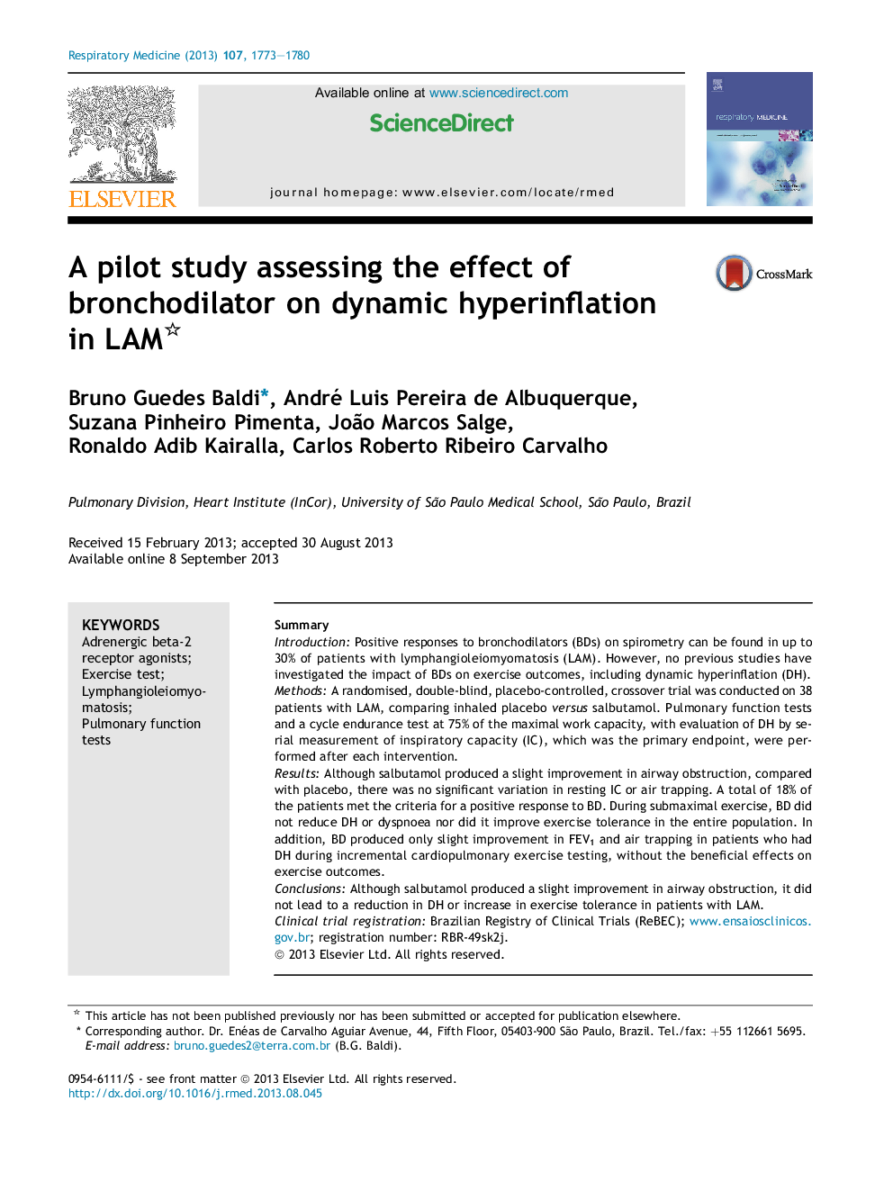 A pilot study assessing the effect of bronchodilator on dynamic hyperinflation inÂ LAM