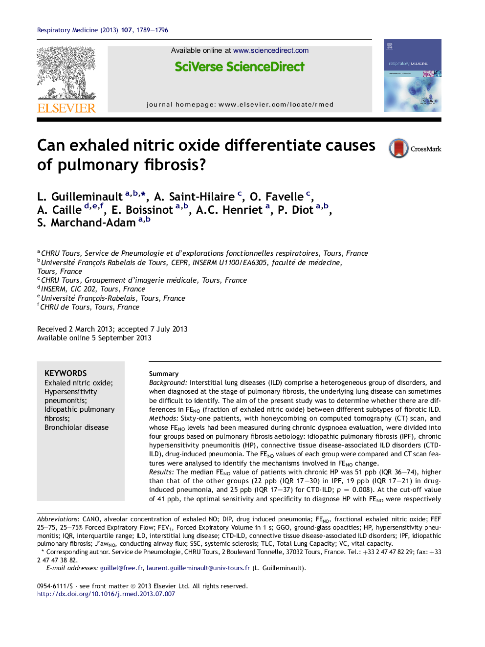 Can exhaled nitric oxide differentiate causes of pulmonary fibrosis?