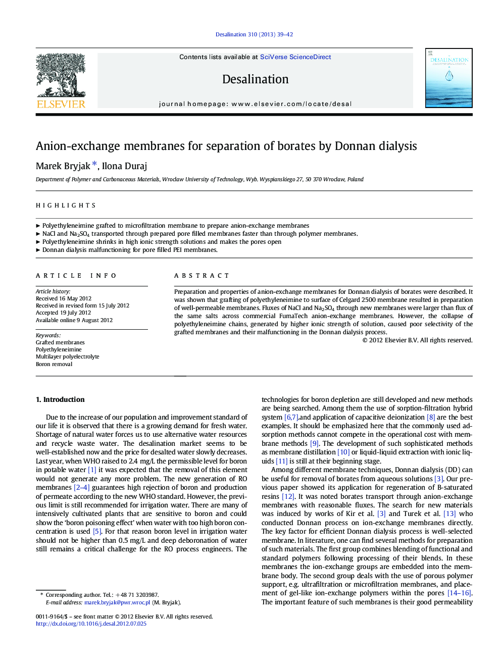 Anion-exchange membranes for separation of borates by Donnan dialysis