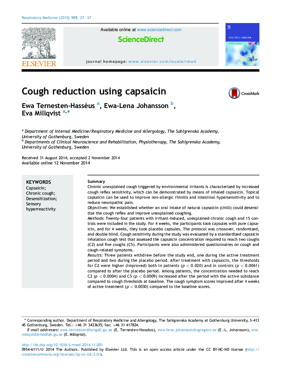 Cough reduction using capsaicin