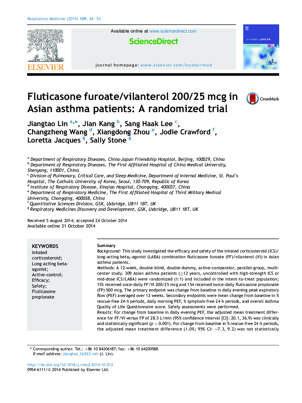 Fluticasone furoate/vilanterol 200/25Â mcg in Asian asthma patients: A randomized trial
