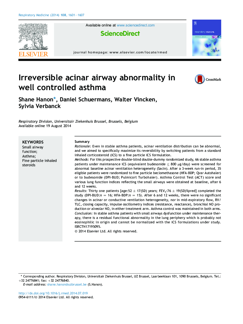 Irreversible acinar airway abnormality in well controlled asthma