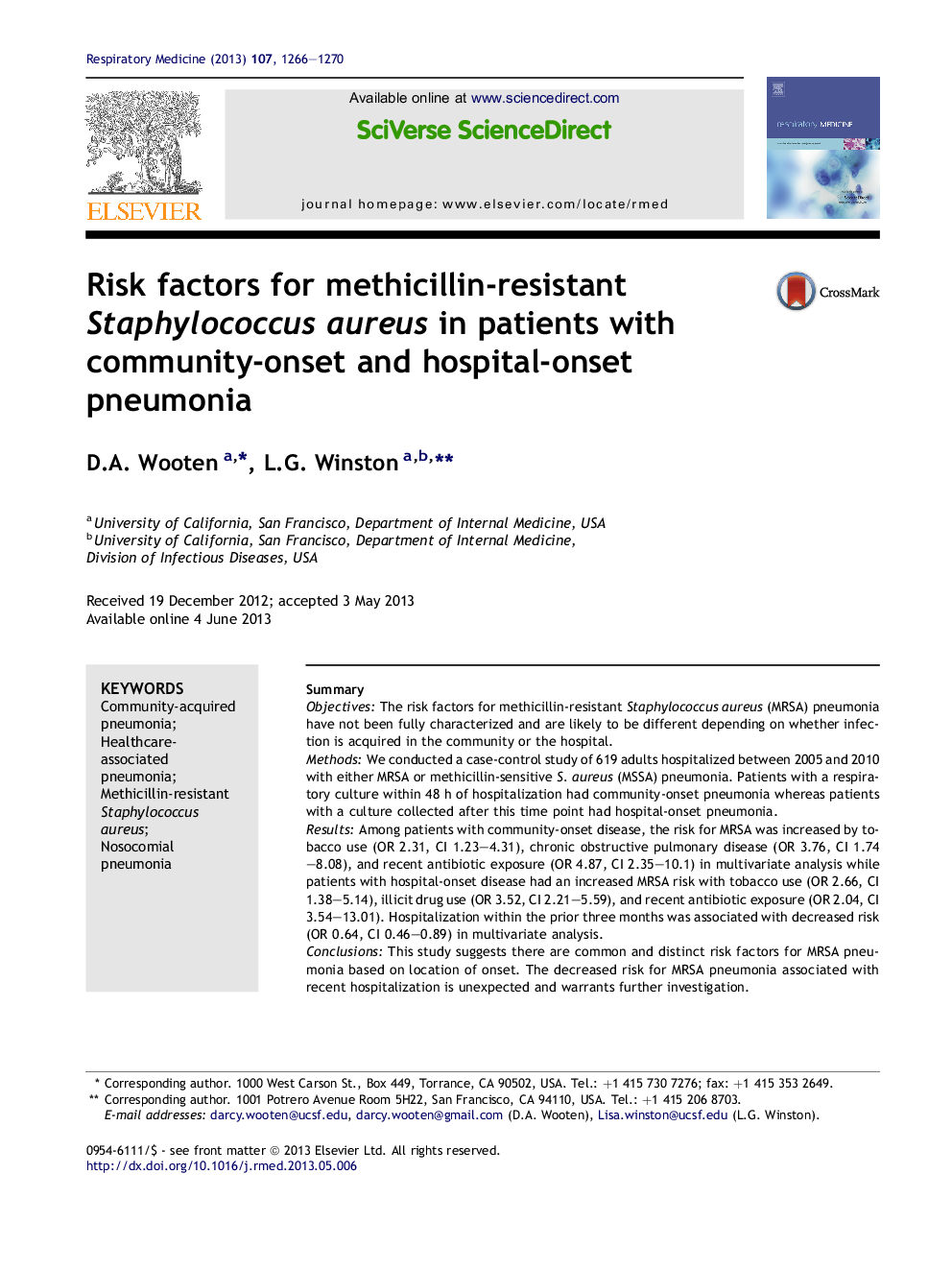 Risk factors for methicillin-resistant Staphylococcus aureus in patients with community-onset and hospital-onset pneumonia