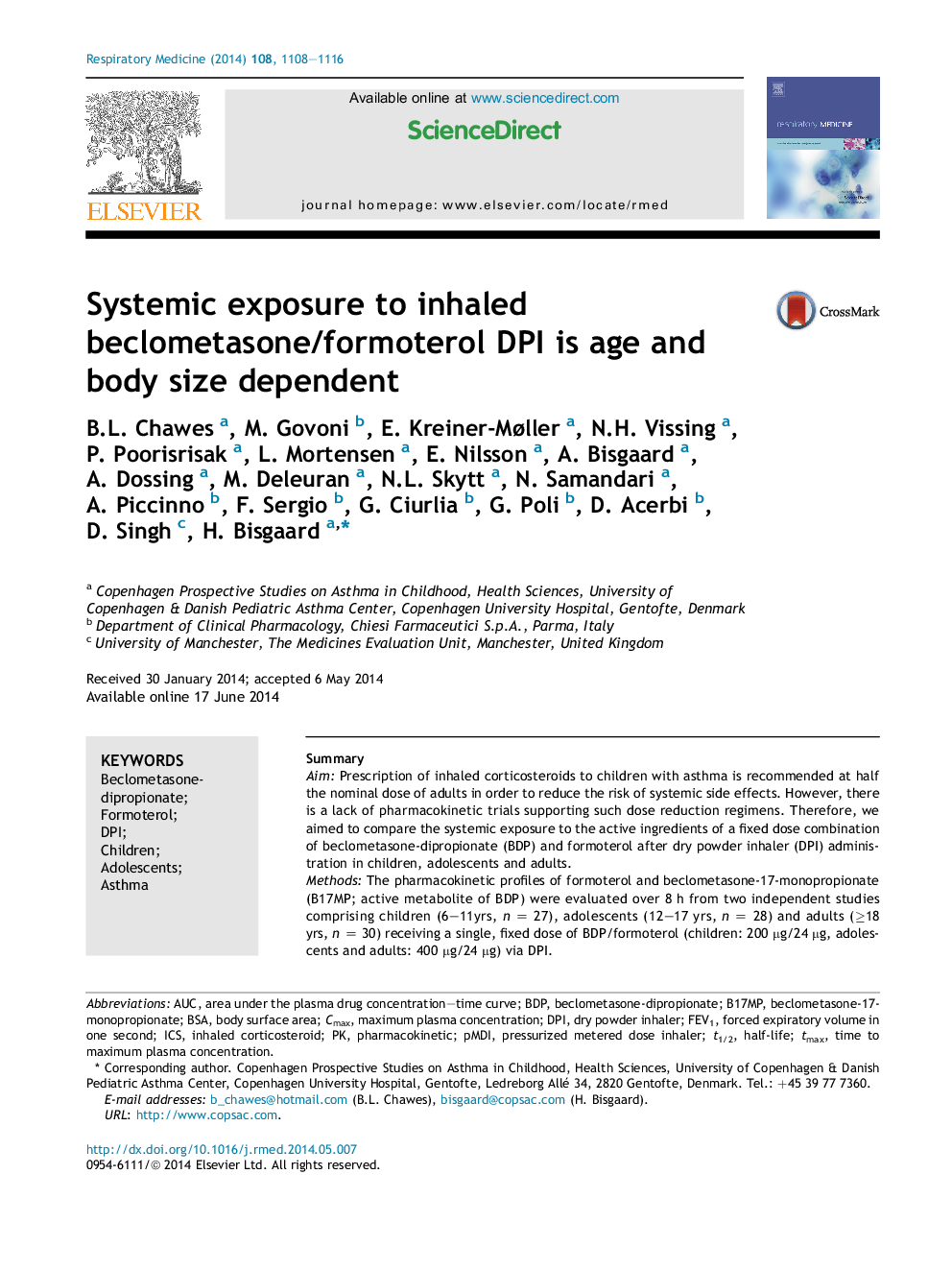Systemic exposure to inhaled beclometasone/formoterol DPI is age and body size dependent
