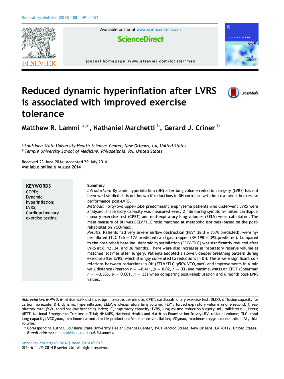 Reduced dynamic hyperinflation after LVRS is associated with improved exercise tolerance
