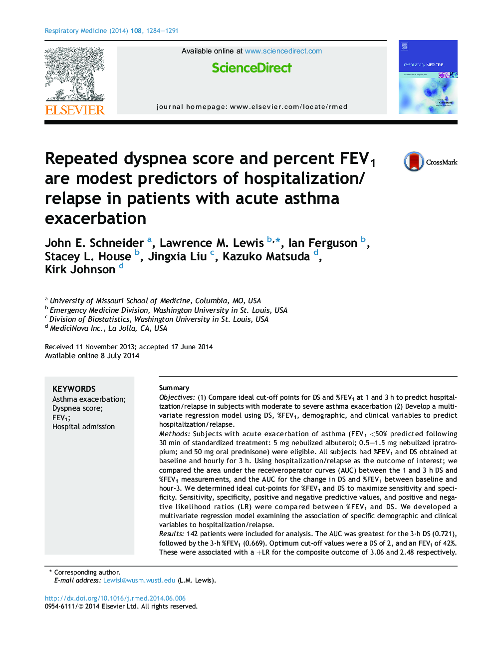 Repeated dyspnea score and percent FEV1 are modest predictors of hospitalization/relapse in patients with acute asthma exacerbation