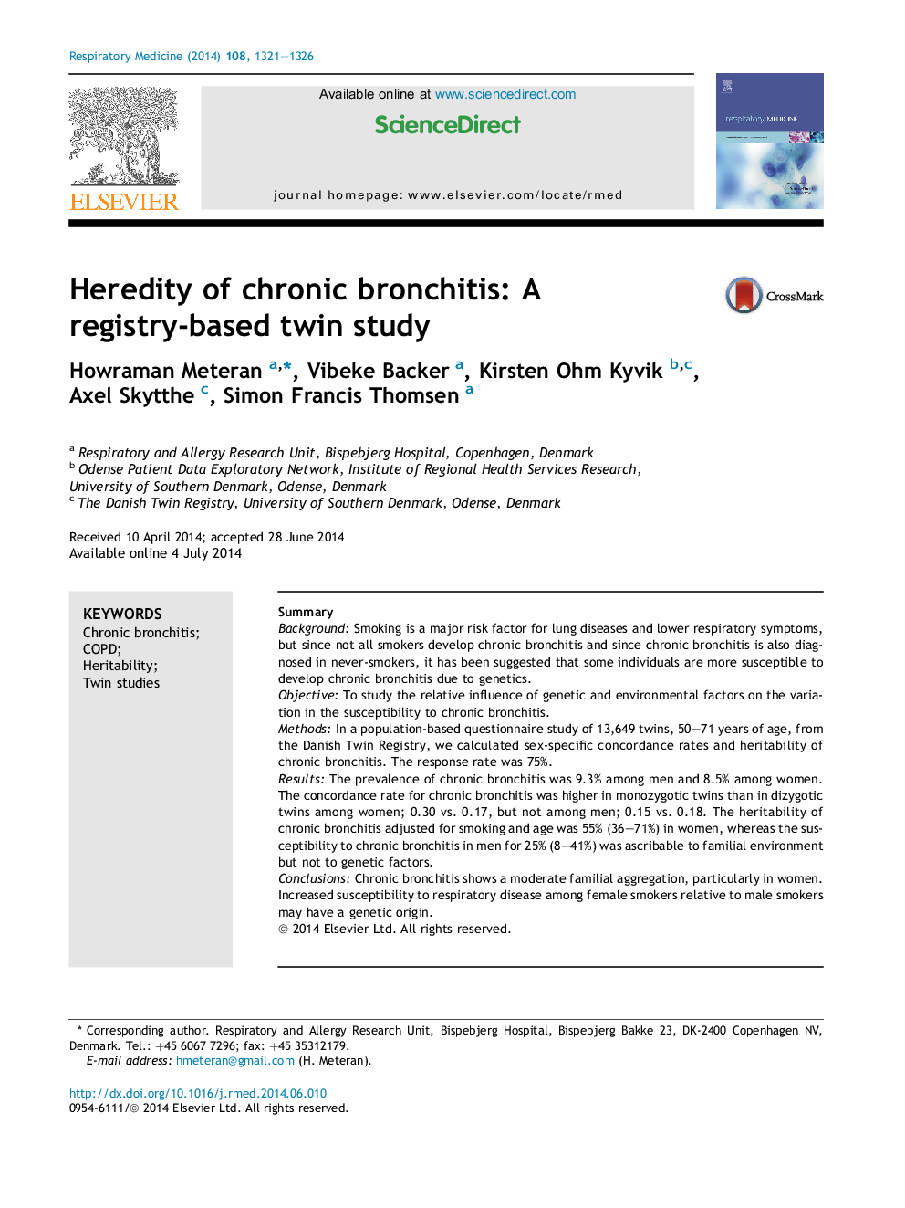 Heredity of chronic bronchitis: A registry-based twin study