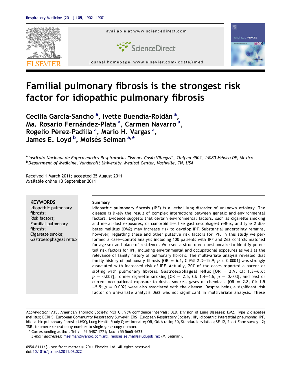 Familial pulmonary fibrosis is the strongest risk factor for idiopathic pulmonary fibrosis