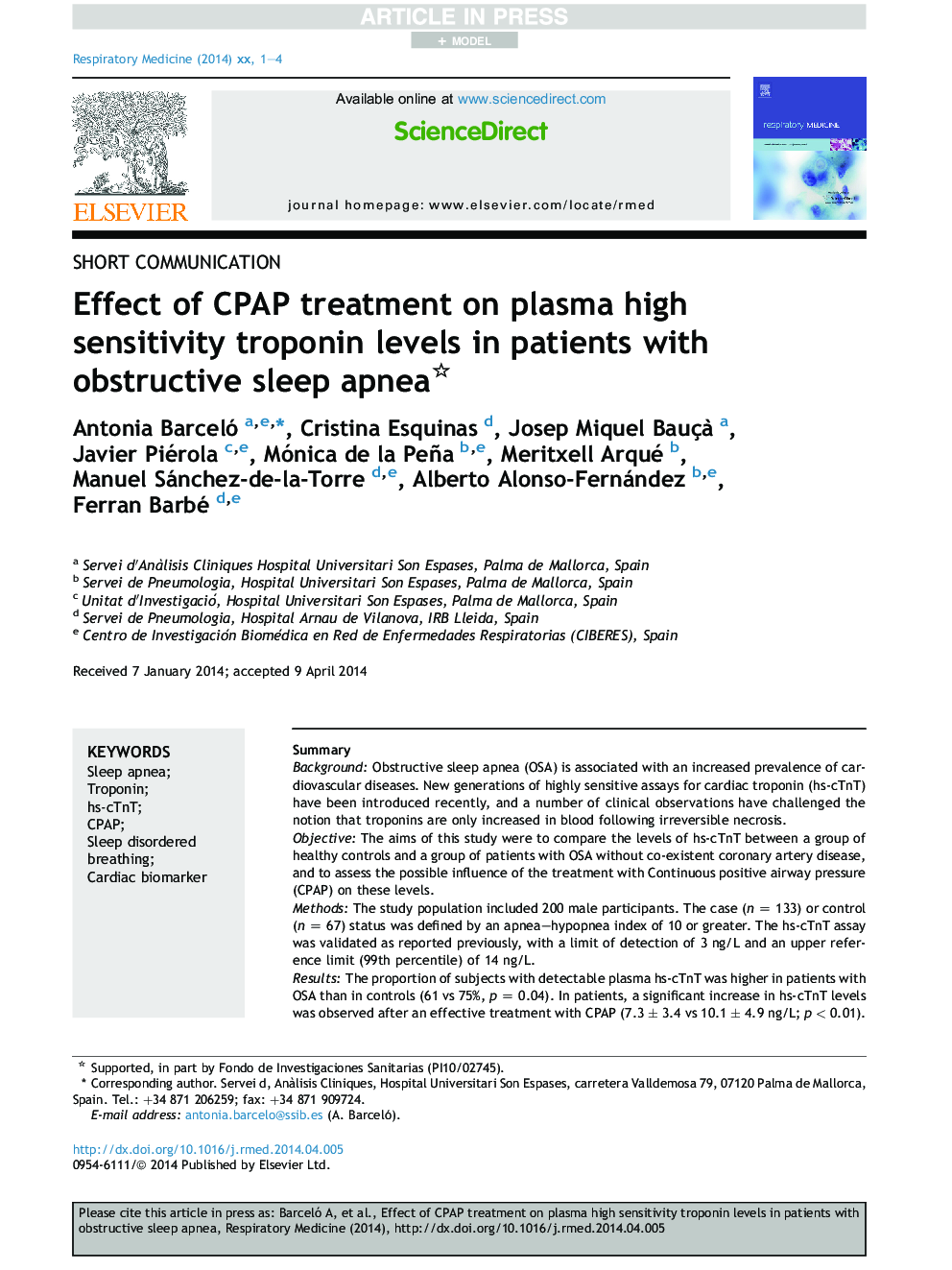 Effect of CPAP treatment on plasma high sensitivity troponin levels in patients with obstructive sleep apnea