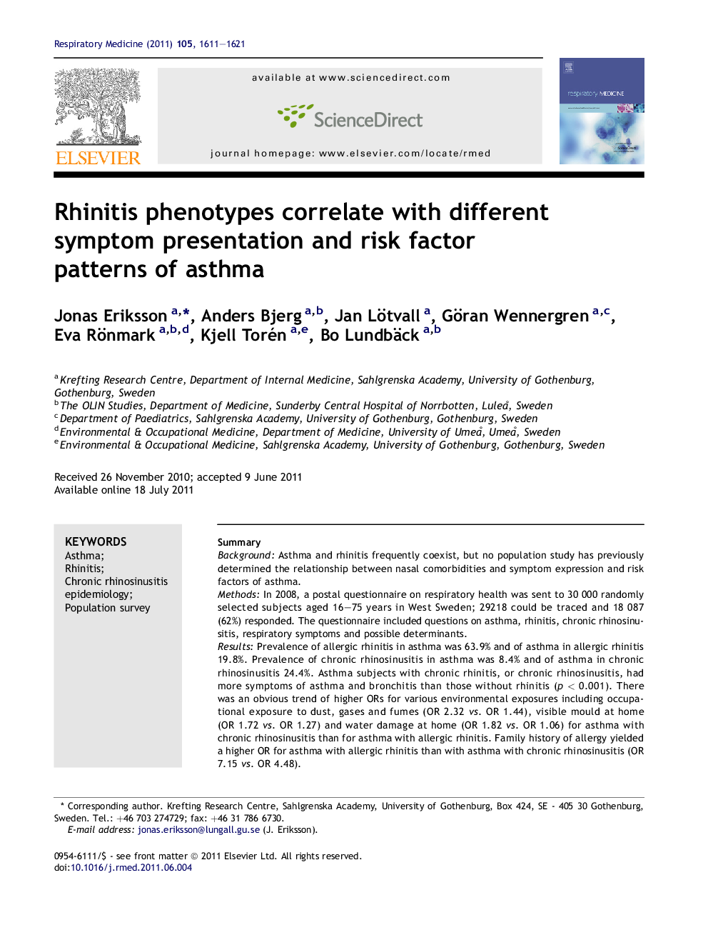 Rhinitis phenotypes correlate with different symptom presentation and risk factor patterns of asthma