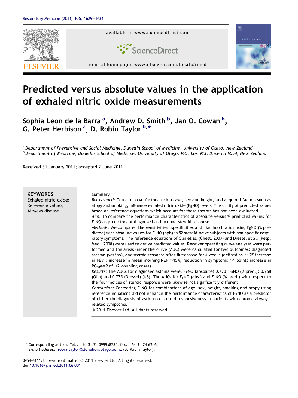 Predicted versus absolute values in the application of exhaled nitric oxide measurements