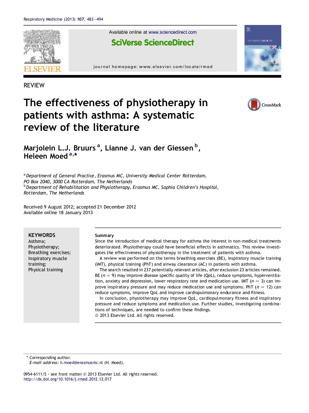 The effectiveness of physiotherapy in patients with asthma: A systematic review of the literature