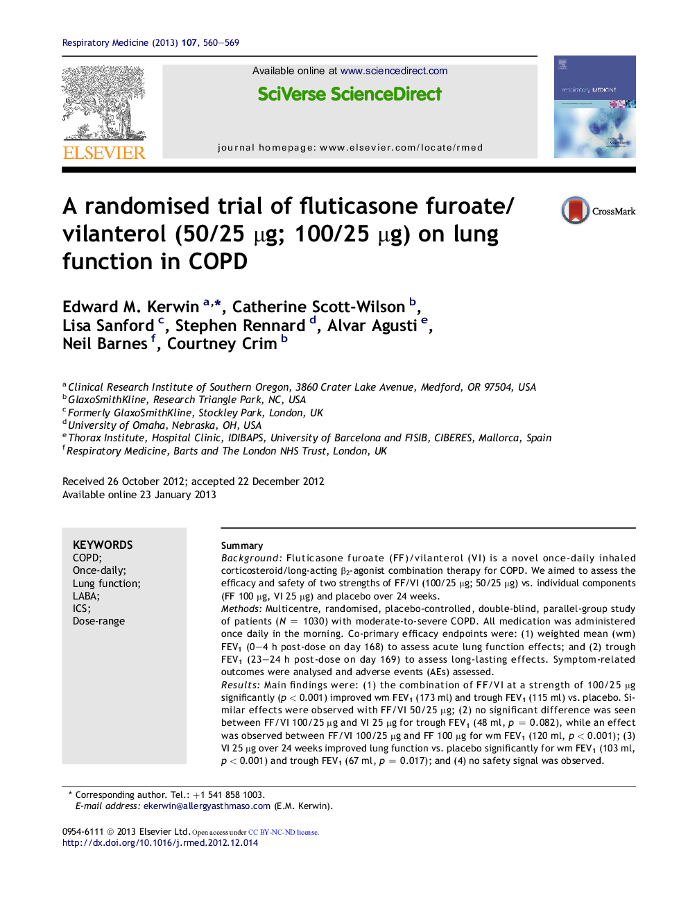 A randomised trial of fluticasone furoate/vilanterol (50/25Â Î¼g; 100/25Â Î¼g) on lung function in COPD