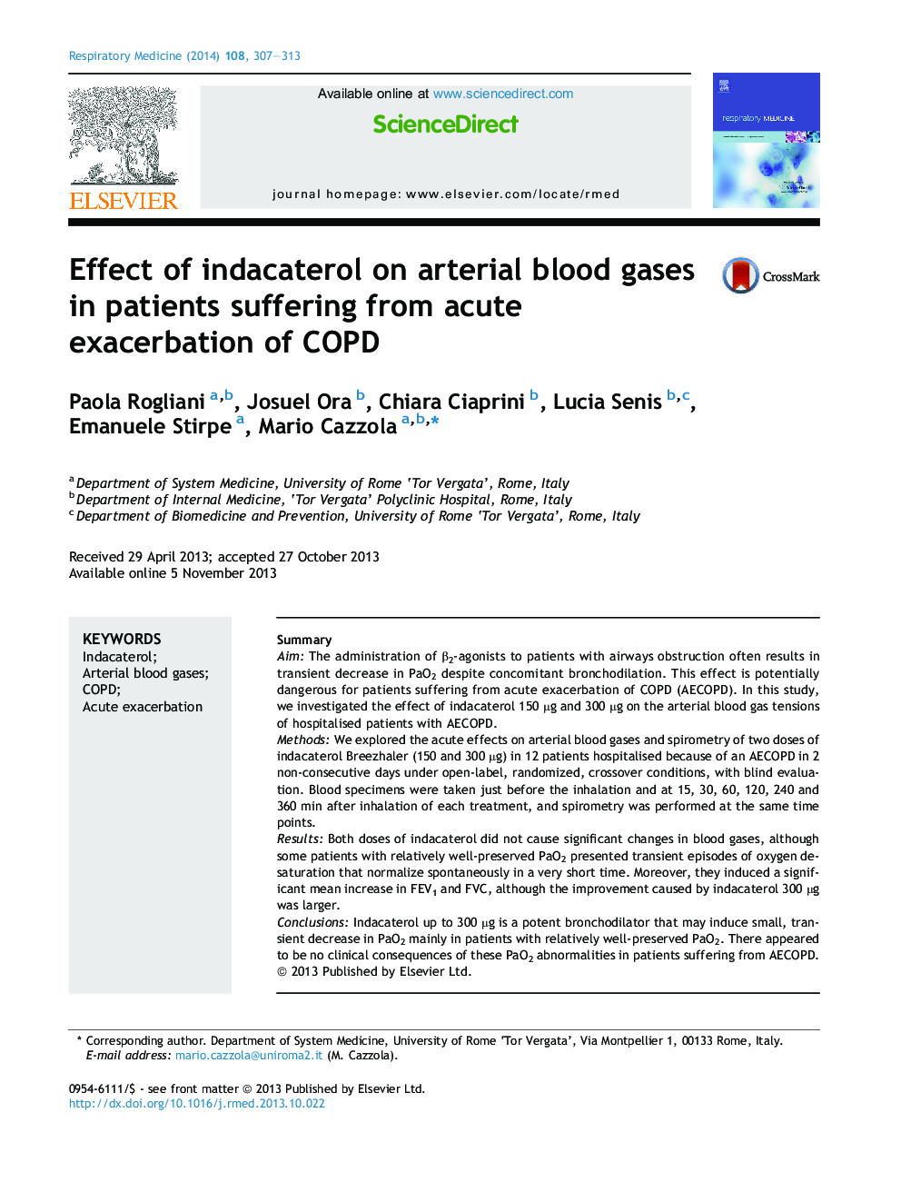 Effect of indacaterol on arterial blood gases in patients suffering from acute exacerbation of COPD