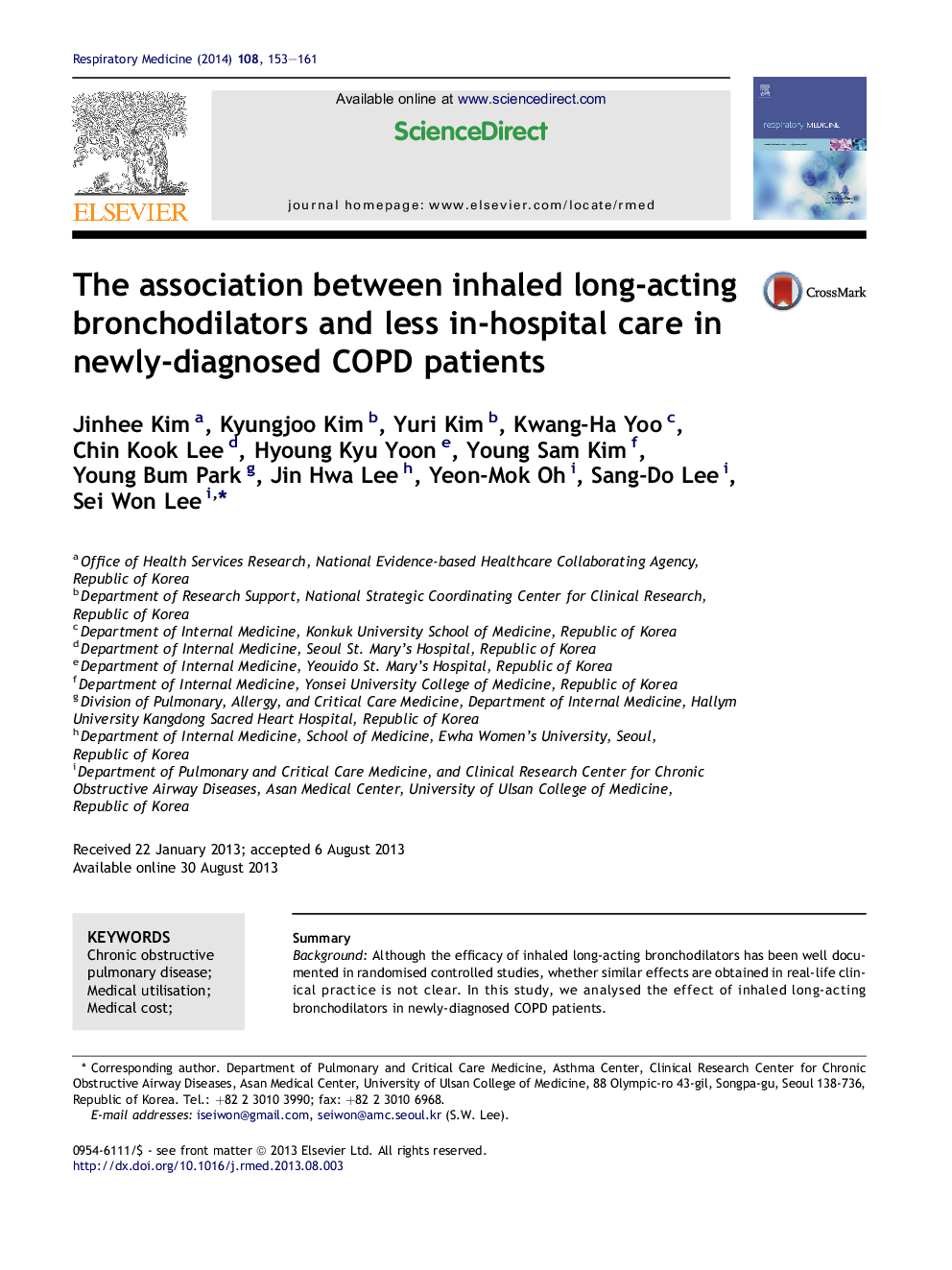 The association between inhaled long-acting bronchodilators and less in-hospital care in newly-diagnosed COPD patients