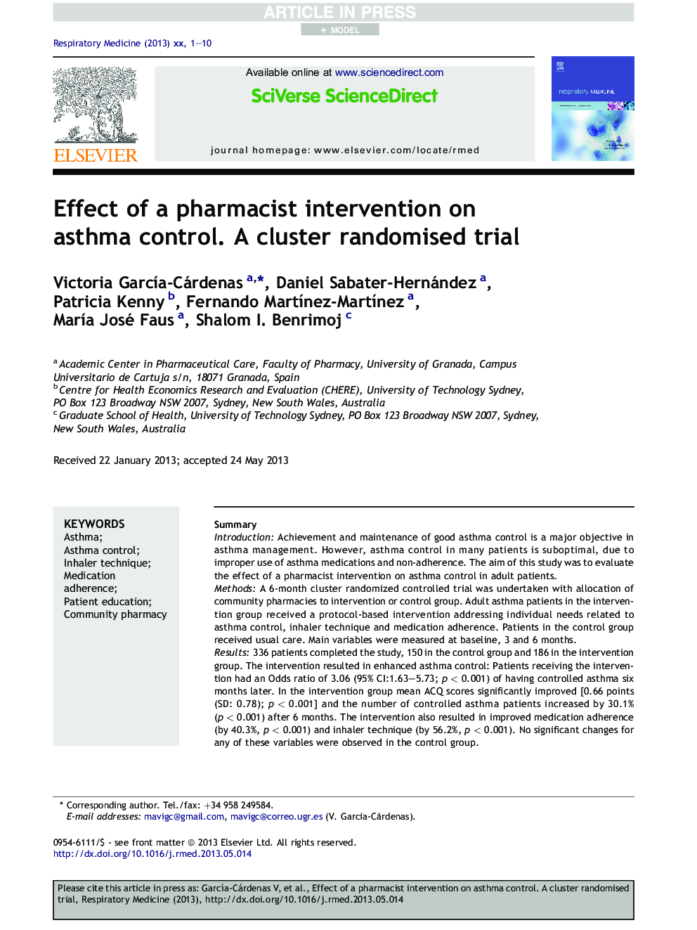 Effect of a pharmacist intervention on asthma control. A cluster randomised trial