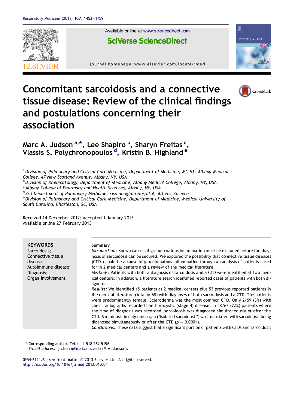 همزمان سارکوئیدوز و یک بیماری بافت همبند: بررسی یافته های بالینی و پیامدهای مربوط به ارتباط آنها 