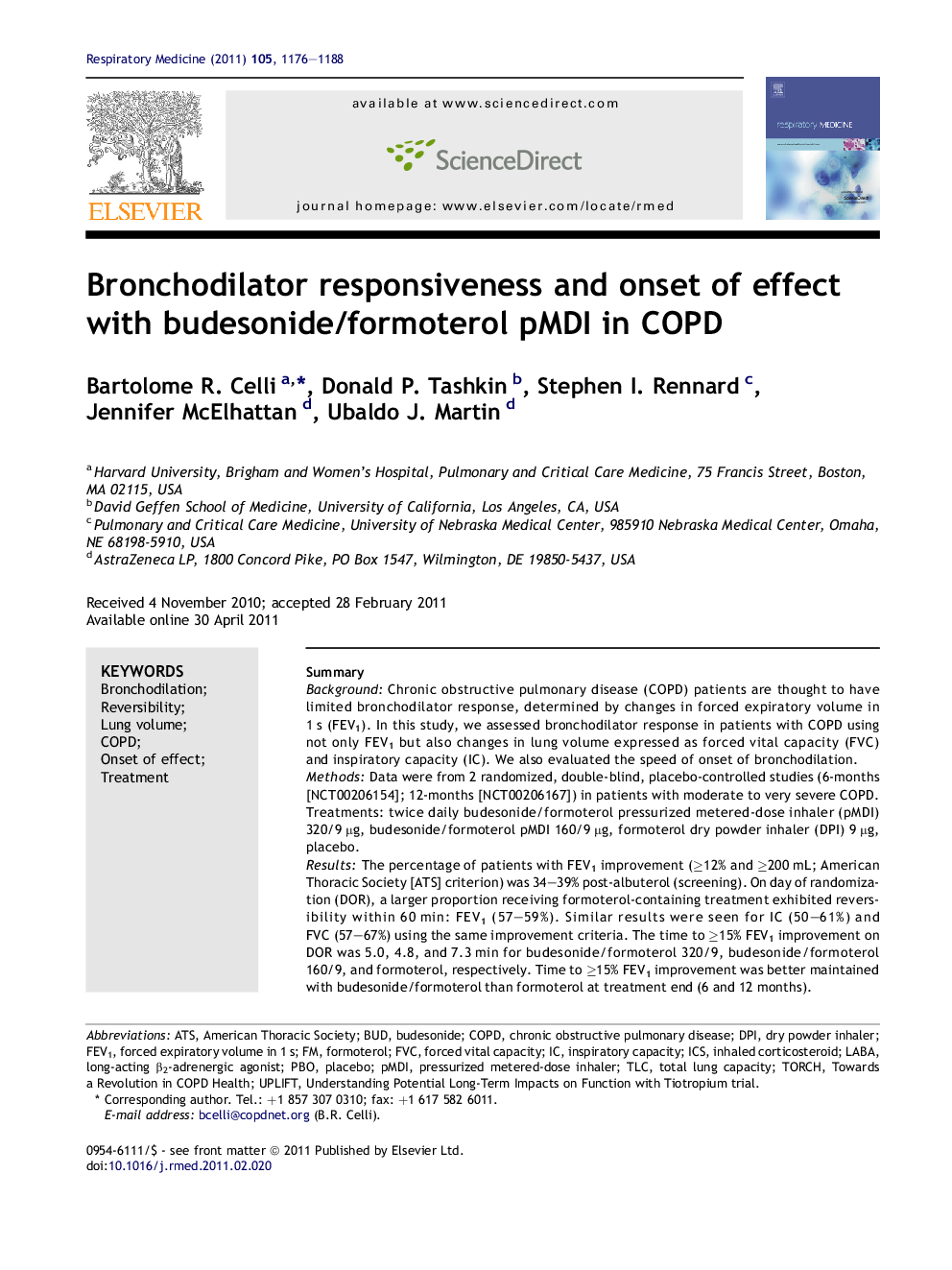 Bronchodilator responsiveness and onset of effect with budesonide/formoterol pMDI in COPD