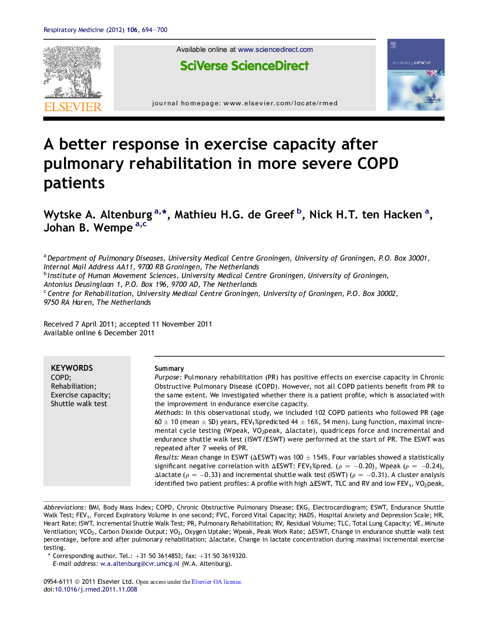 A better response in exercise capacity after pulmonary rehabilitation in more severe COPD patients