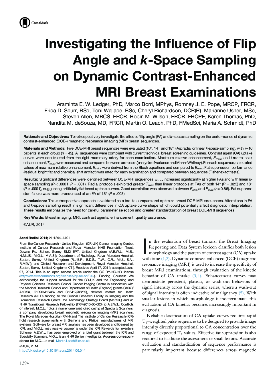 Investigating the Influence of Flip Angle and k-Space Sampling on Dynamic Contrast-Enhanced MRI Breast Examinations