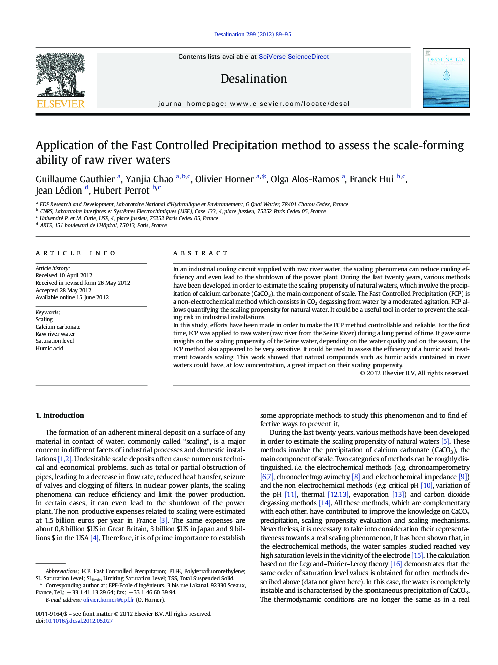 Application of the Fast Controlled Precipitation method to assess the scale-forming ability of raw river waters