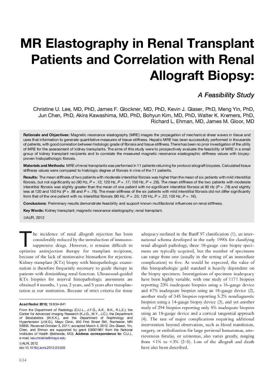 MR Elastography in Renal Transplant Patients and Correlation with Renal Allograft Biopsy