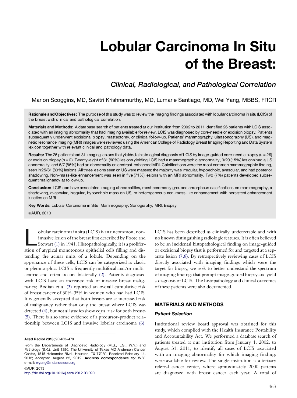 Lobular Carcinoma In Situ ofÂ the Breast