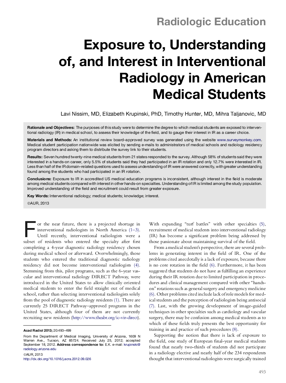 Exposure to, Understanding of, and Interest in Interventional Radiology in American Medical Students