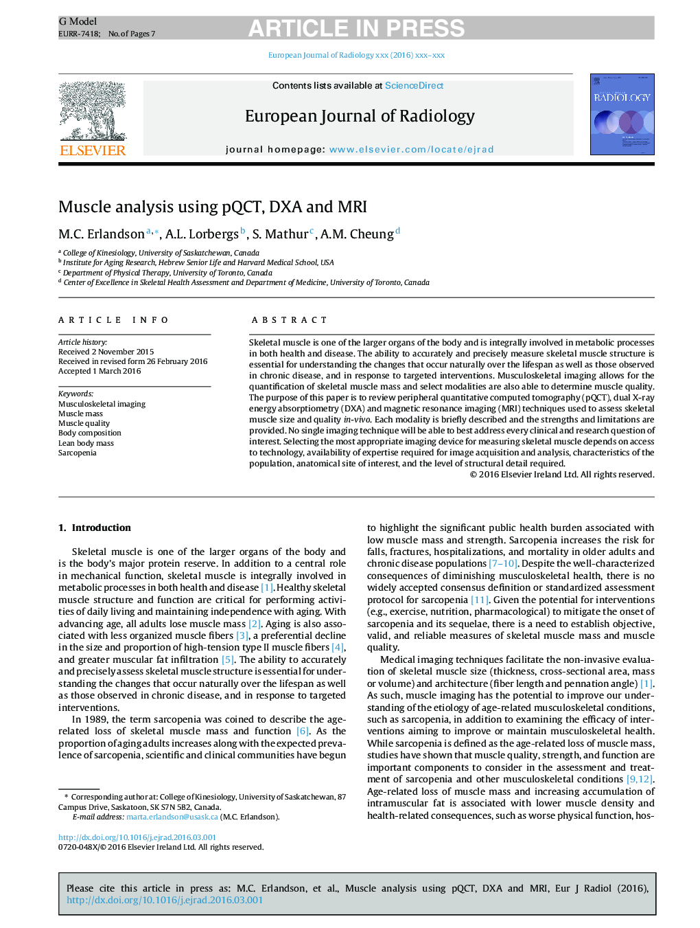 Muscle analysis using pQCT, DXA and MRI