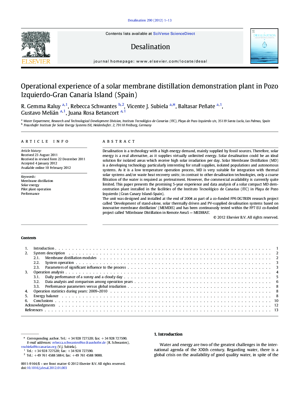 Operational experience of a solar membrane distillation demonstration plant in Pozo Izquierdo-Gran Canaria Island (Spain)