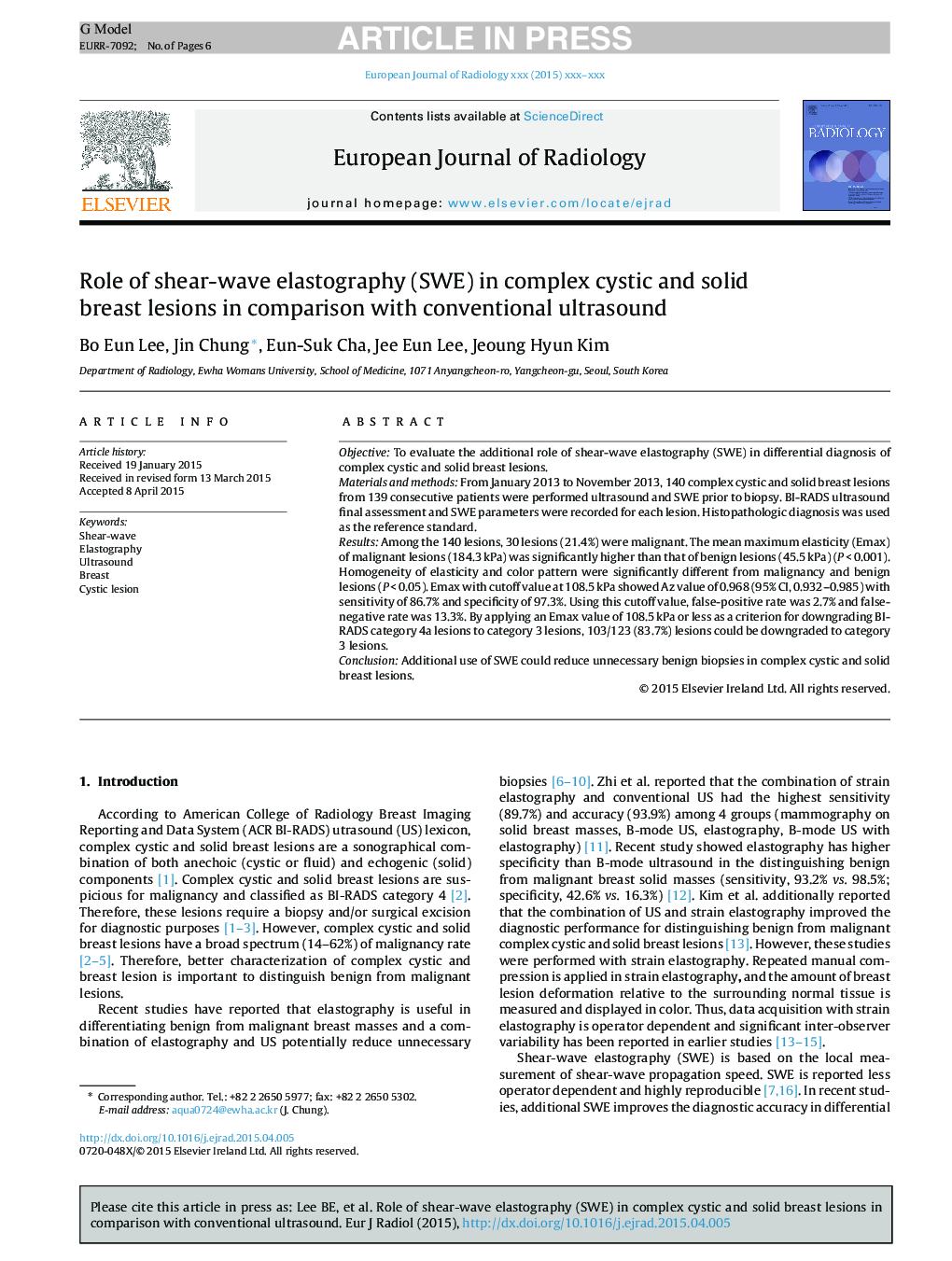 Role of shear-wave elastography (SWE) in complex cystic and solid breast lesions in comparison with conventional ultrasound